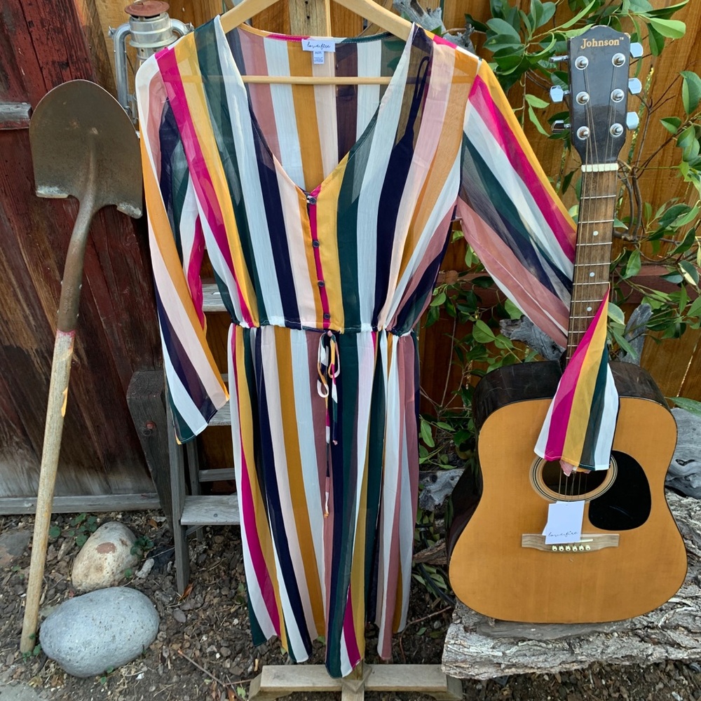 “Love, Fire” Full Length Long Sleeve Striped Dress - Picture 3 of 11